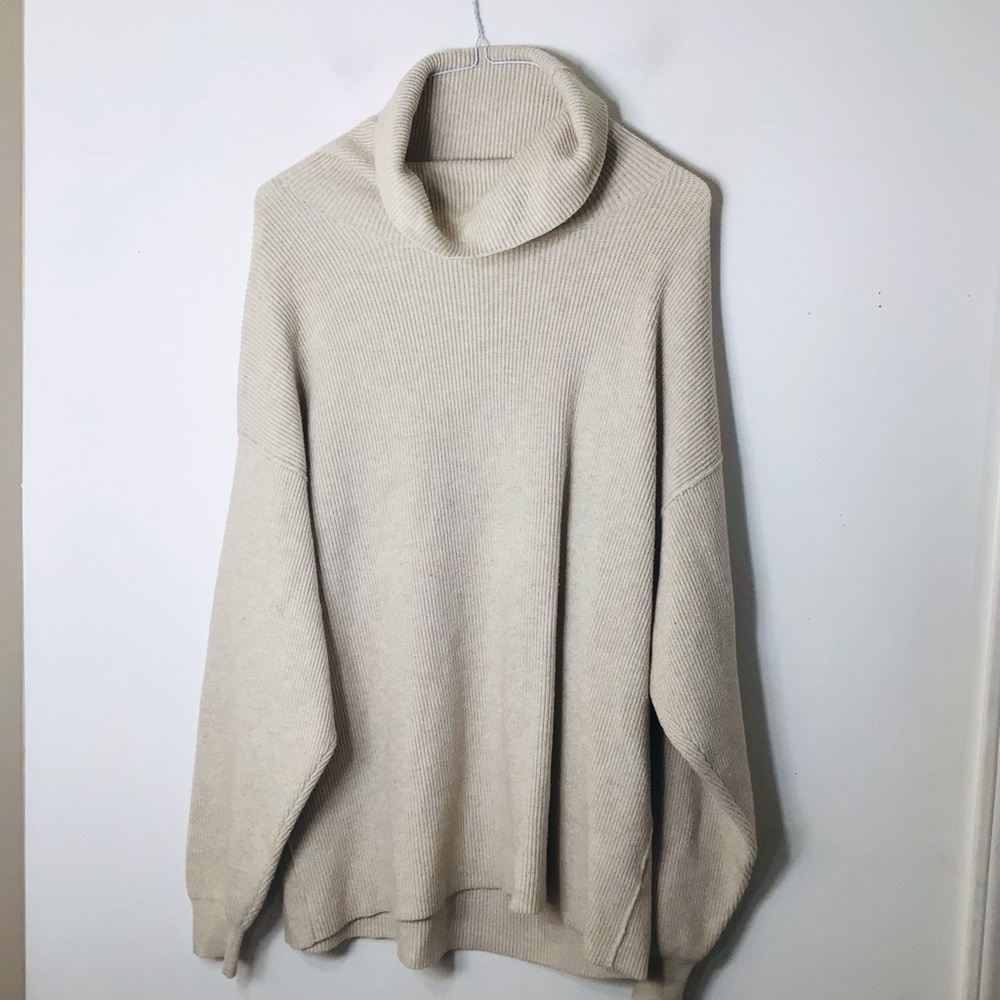 Free People sweater women boho tan medium oversize soft knit tunic modest